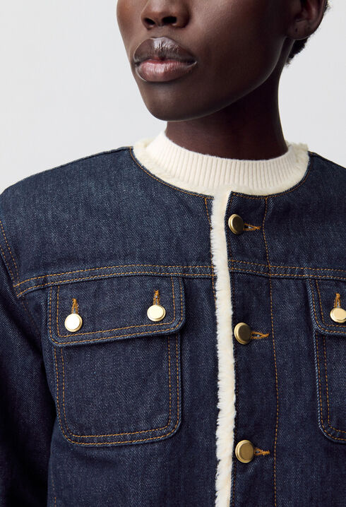Veste denim fausse fourrure