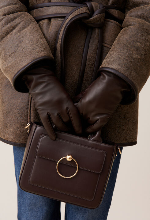 Gants cuir marron boucle CP dorée