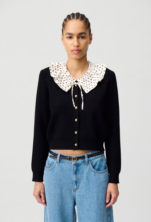 Cardigan maille fine avec col