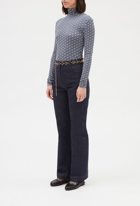 T-shirt col roulé monogramme bleu 