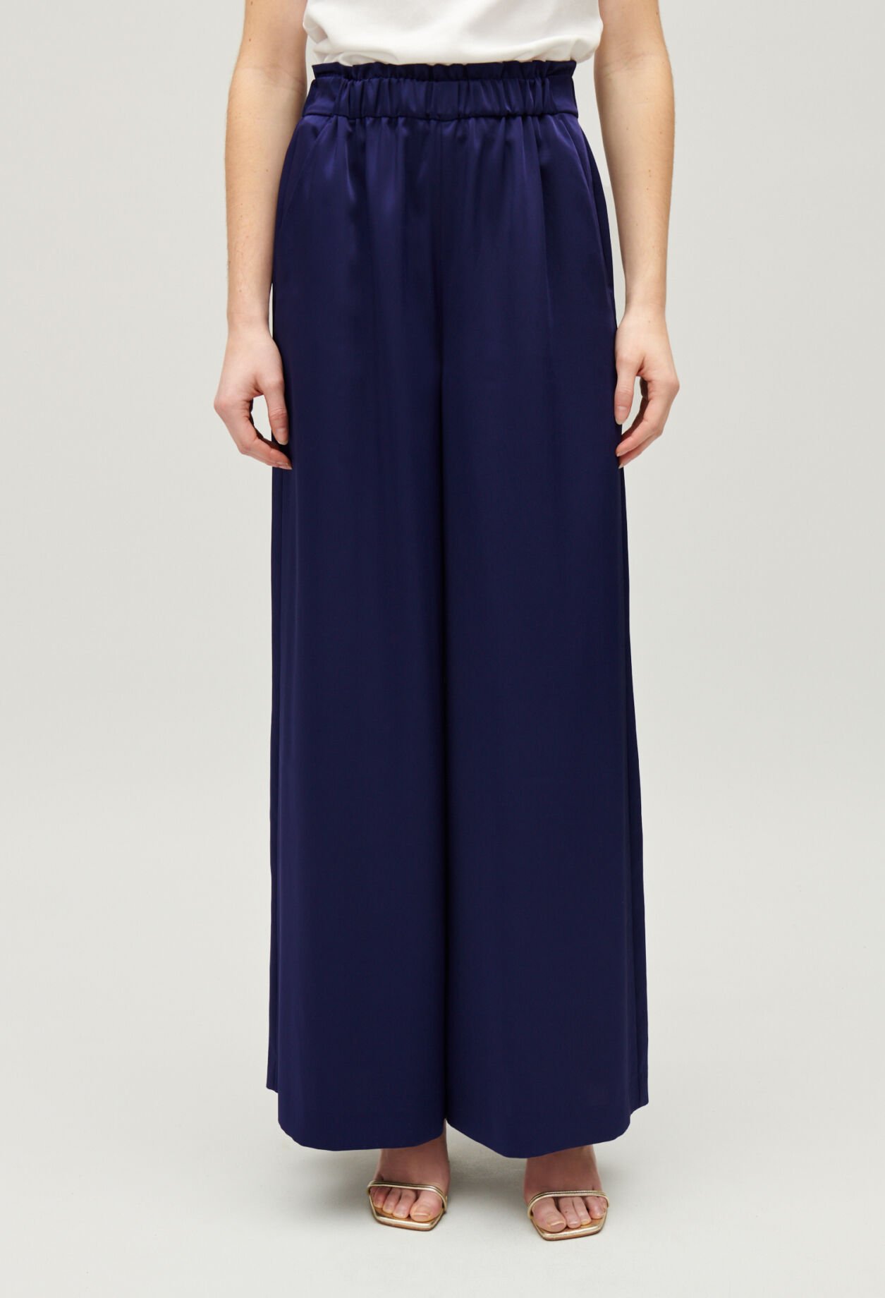 Wide-leg trousers with smocked waistband