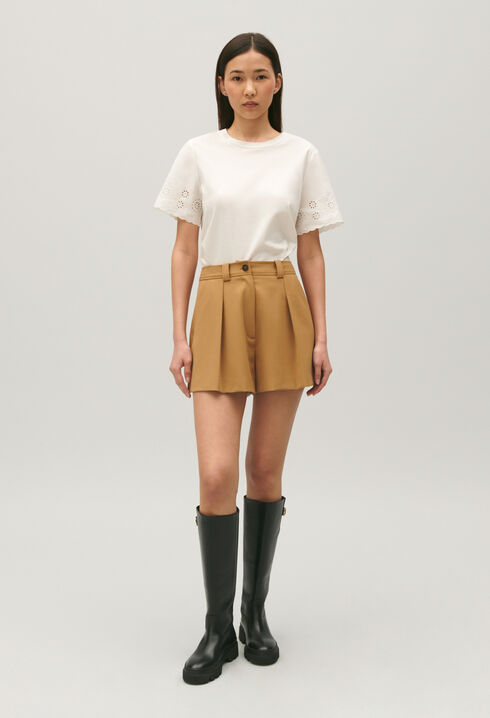 High-waisted camel shorts