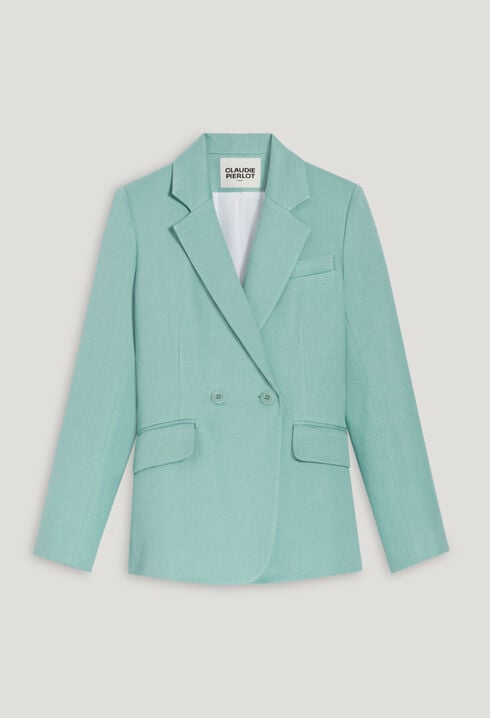 Veste tailleur lin mélangé vert d'eau