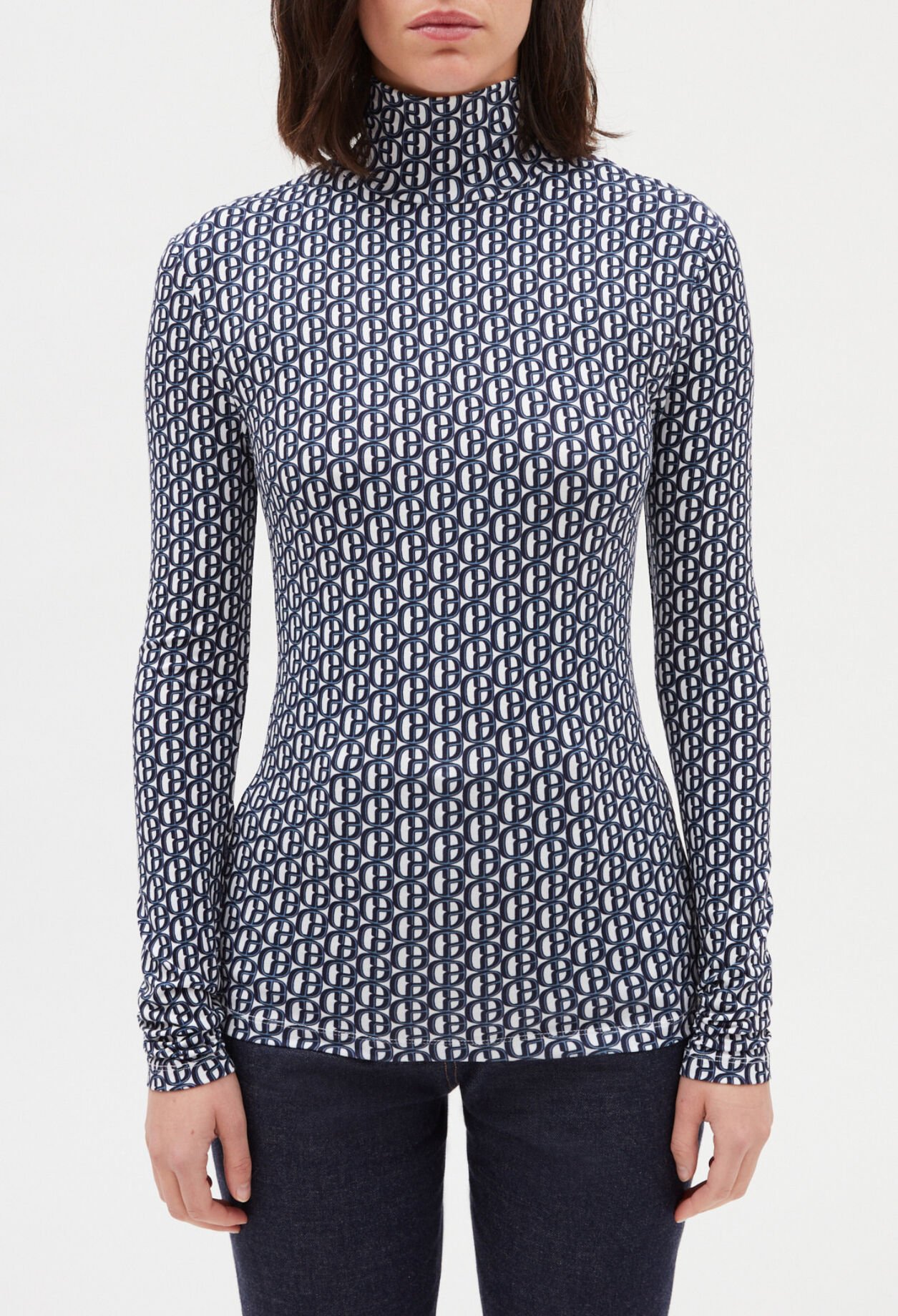 Monogrammed blue roll-neck T-shirt 