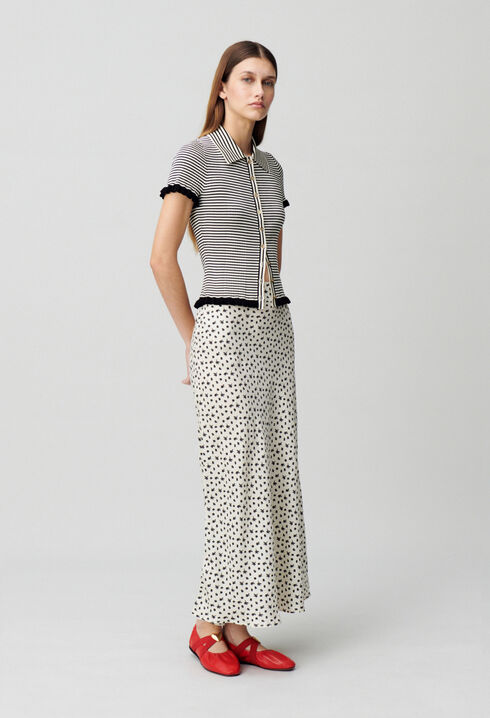 Buttoned striped polo top