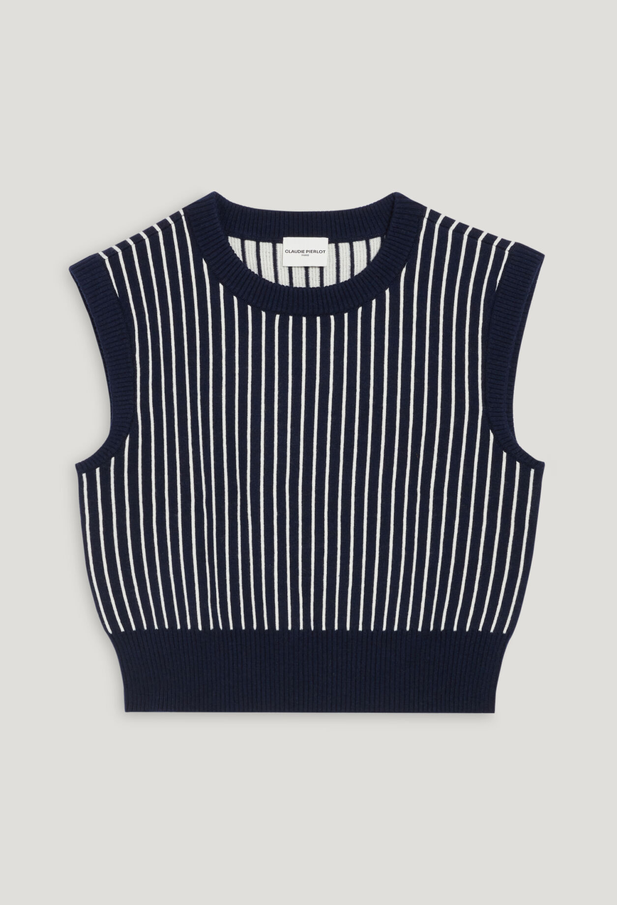 Sleeveless stripy knit jumper
