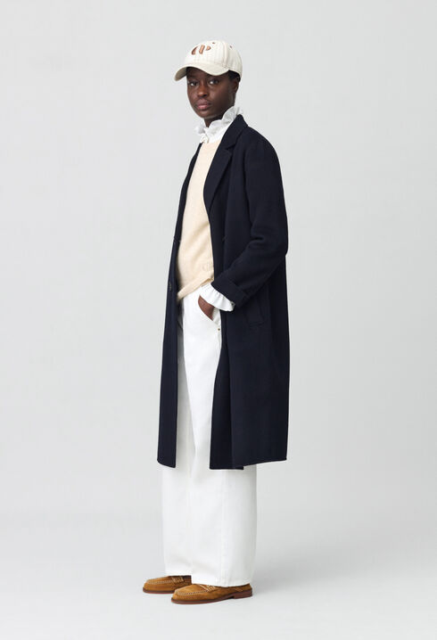 Manteau laine mi-long bleu marine