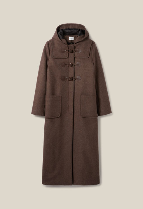 Manteau long marron à capuche
