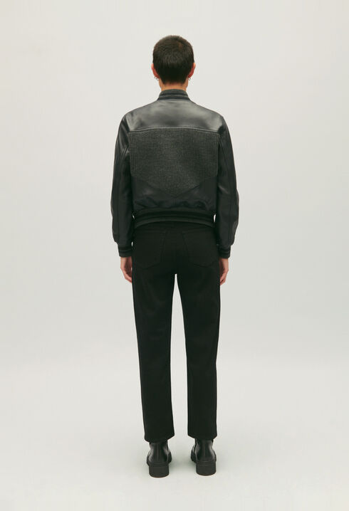 Blouson bi-matière cuir maille