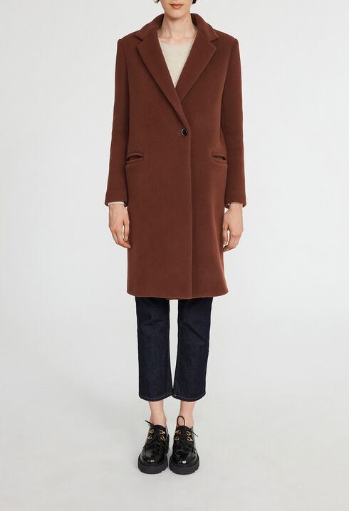 Manteau marron mi-long laine mélangée