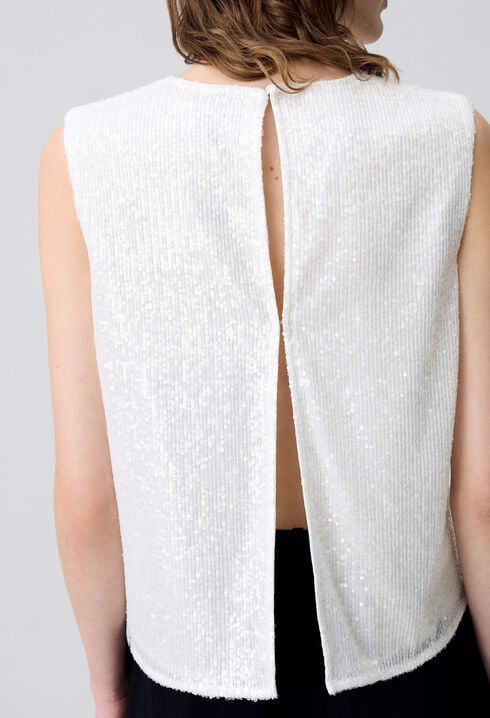 Top sans manches sequins écru