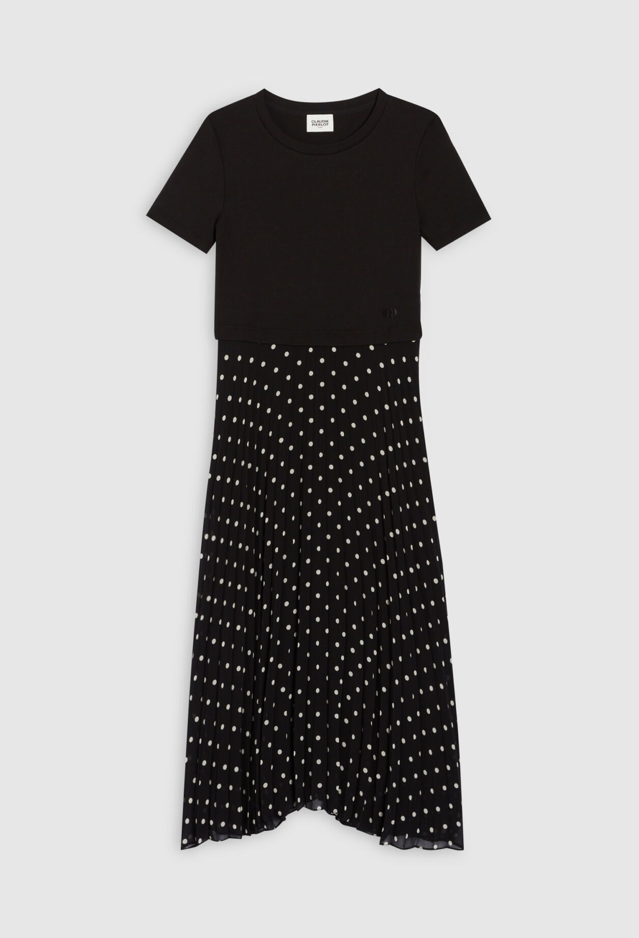 Robe midi bicolore à pois