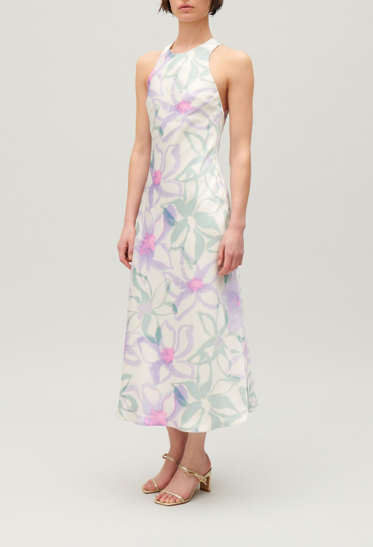 Robe longue satinée imprimée