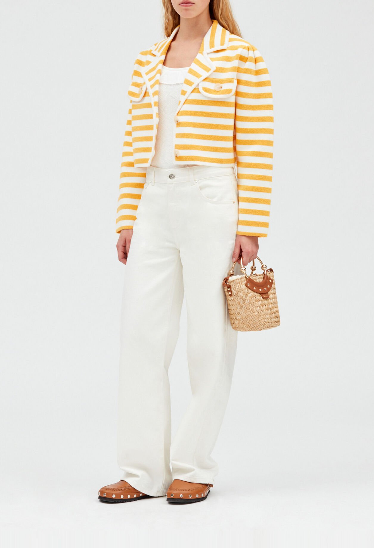 Cardigan court éponge rayé