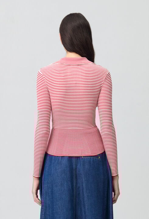 Top maille fine rayé volants