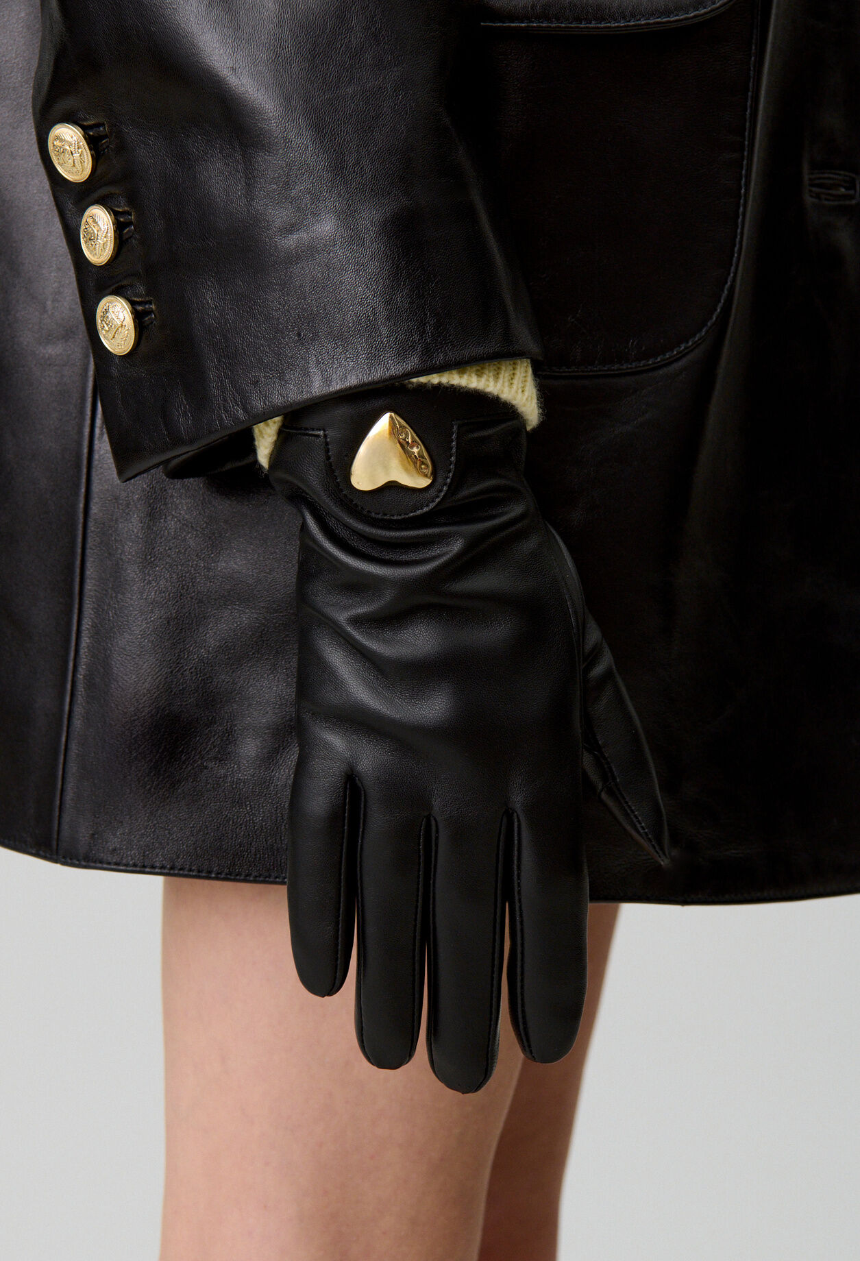 Gants cuir cœur doré