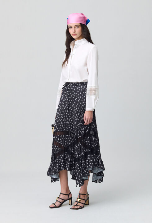 Jupe plissée asymétrique à fleurs