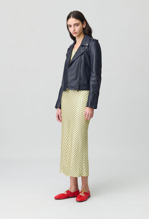 Veste cuir grainé bleu marine
