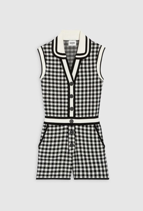 Two-tone checked playsuit