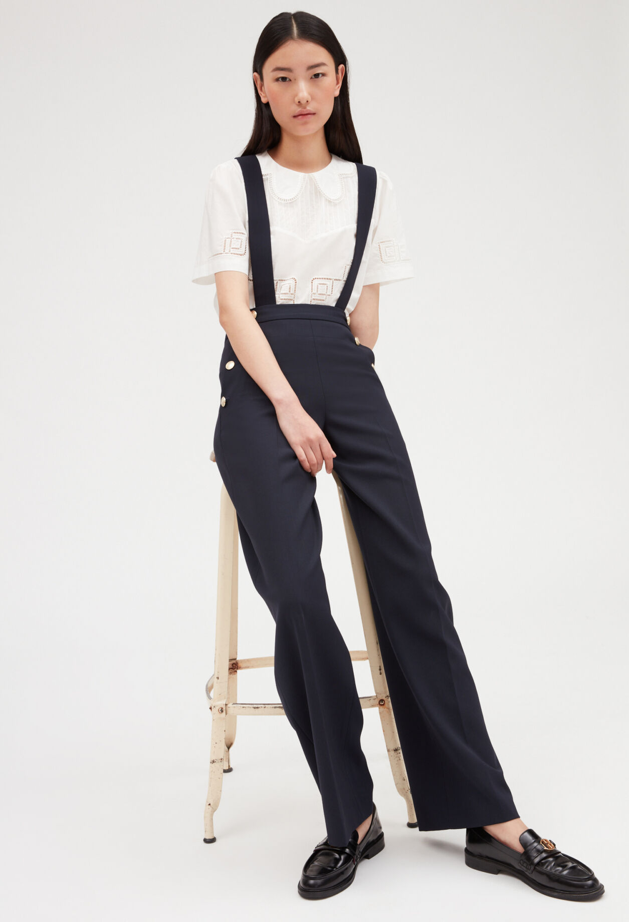Navy trousers with braces