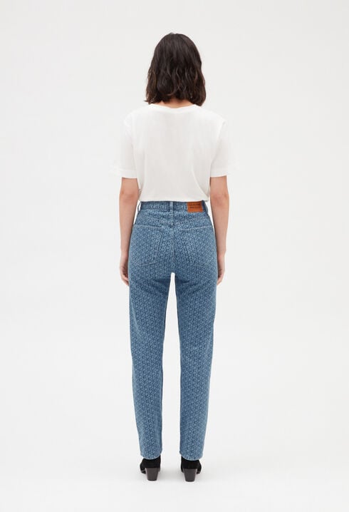 Jean droit monogramme bleu délavé