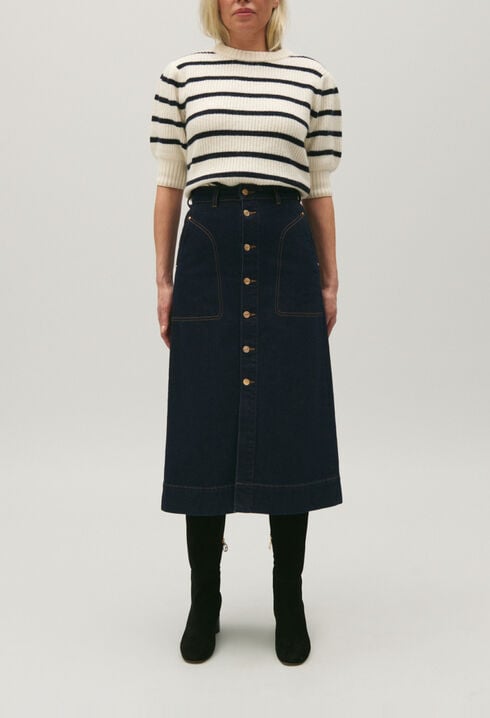 Jupe mi-longue jean bleu