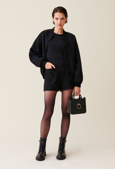 Short tweed noir droit