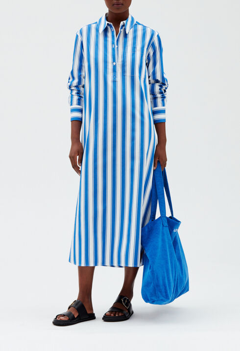 Blue striped shirt dress