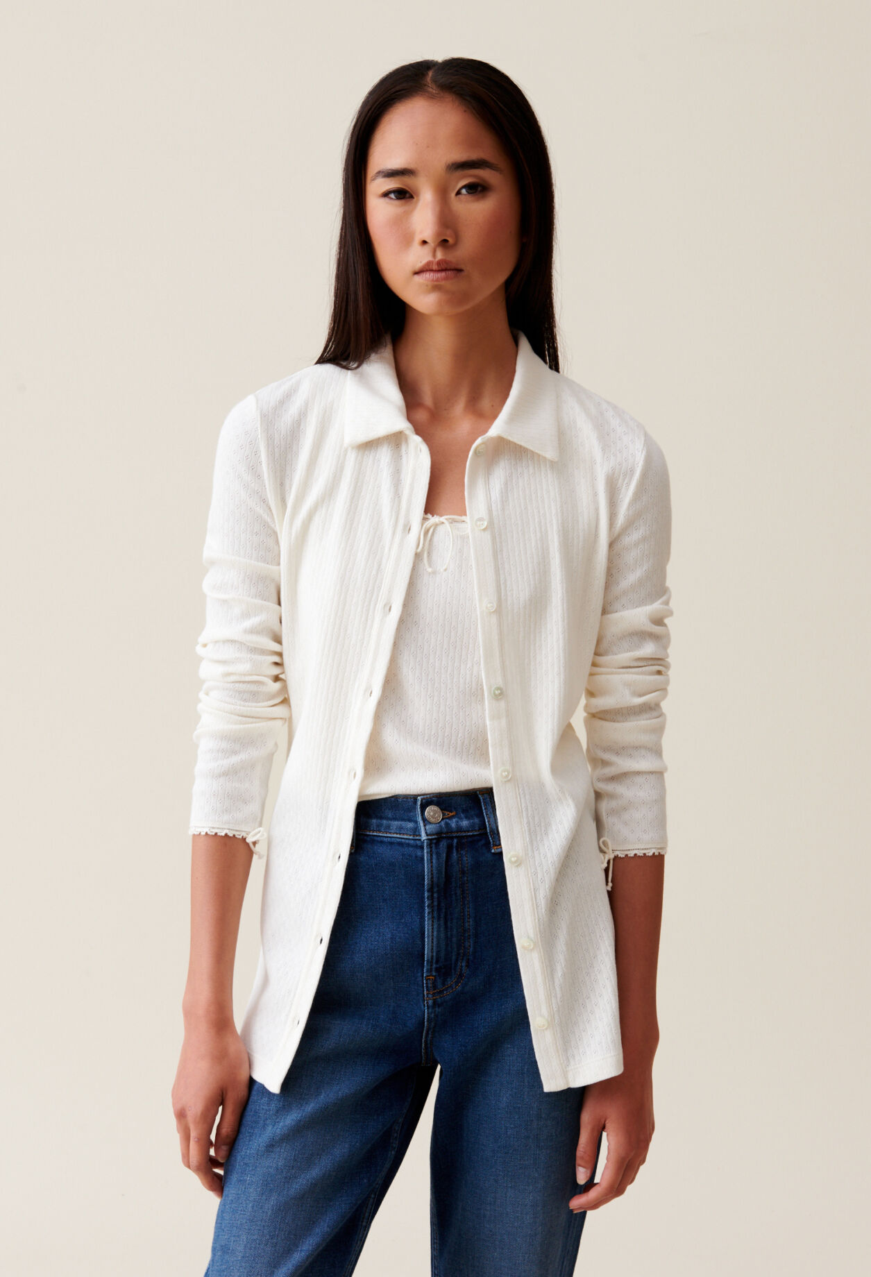 Ecru shirt collar top