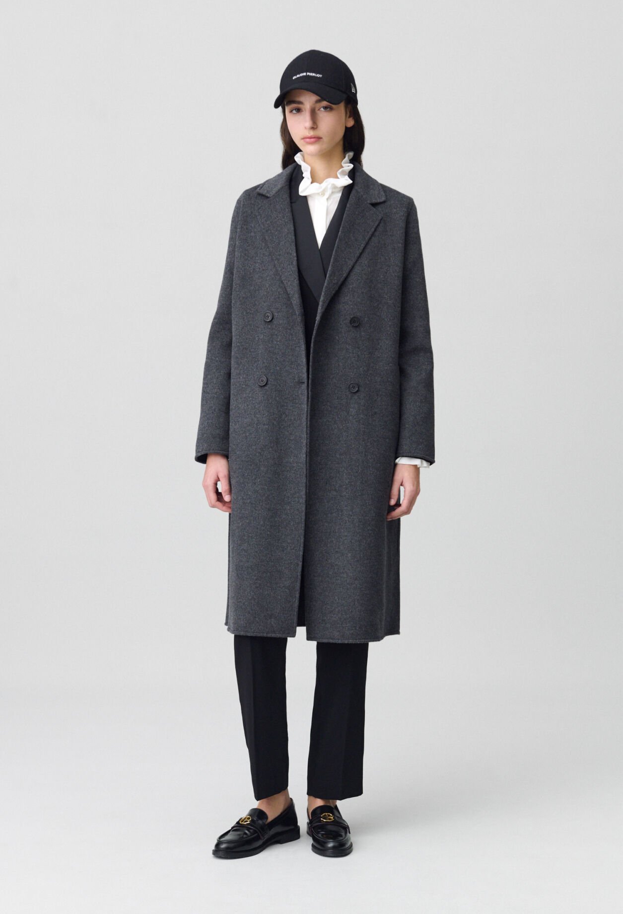 Manteau laine double face gris chiné