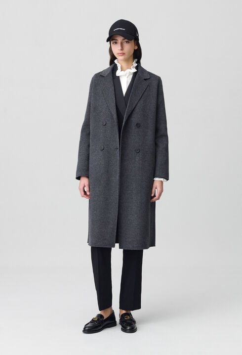 Manteau laine double face gris chiné