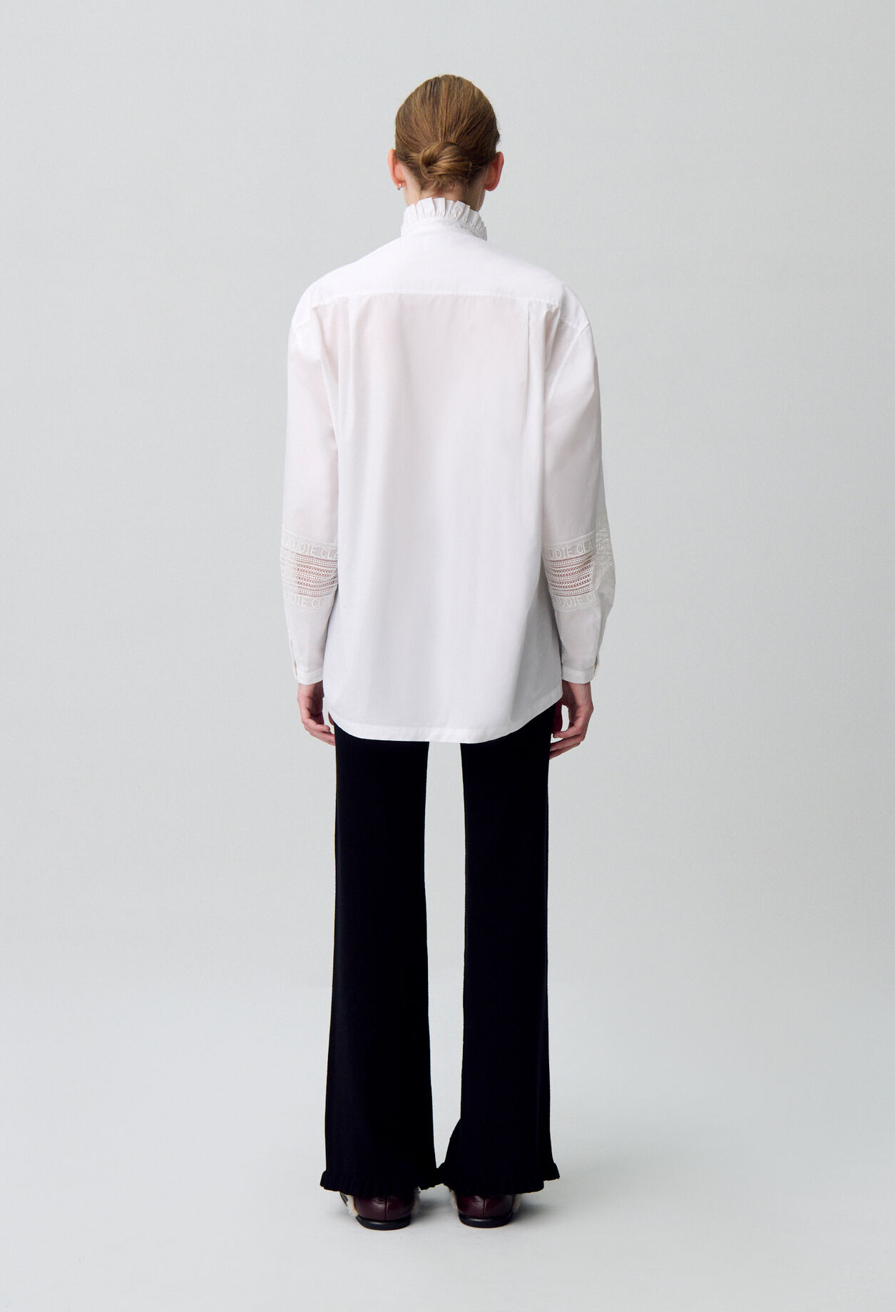 Cotton shirt with frill collar