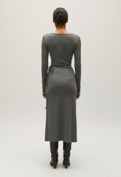 Robe midi jersey laine gris clair