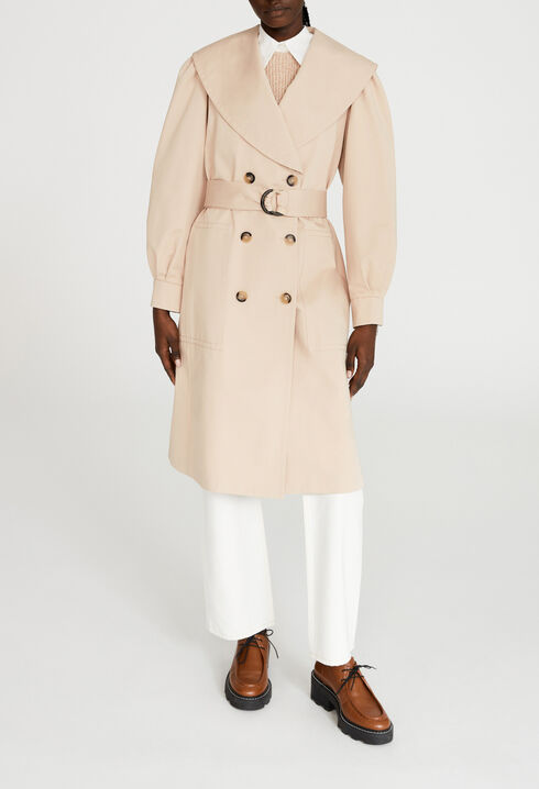 Belted beige trench coat