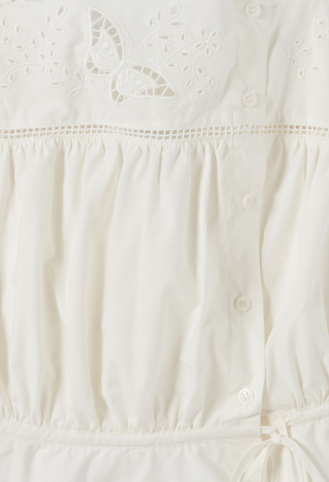 Square-neck embroidered ecru top