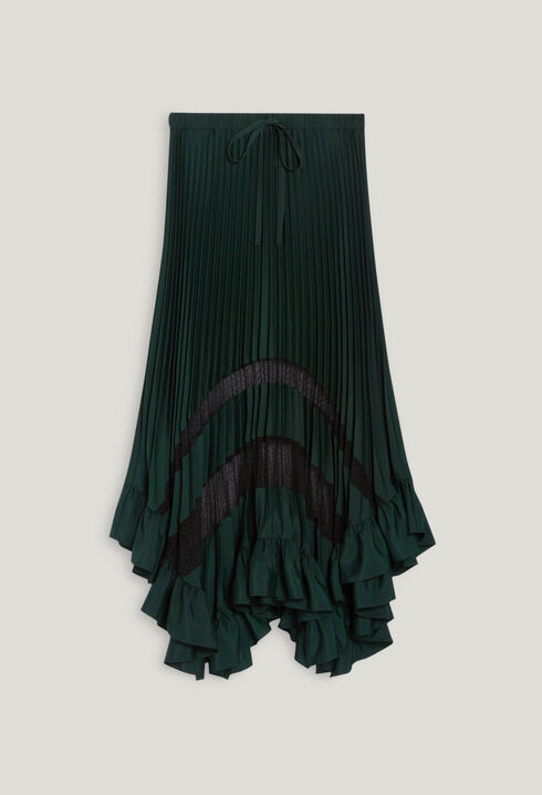 Pleated, ruffled mid-length skirt