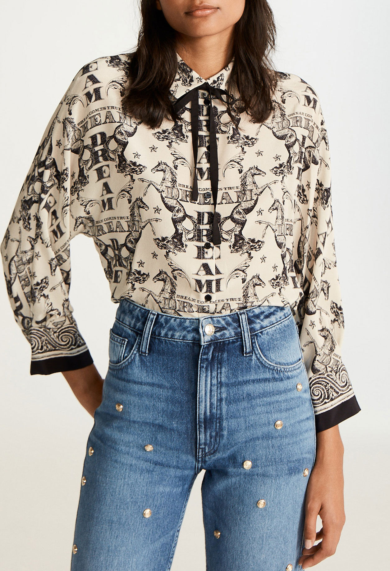 Pussy bow print shirt
