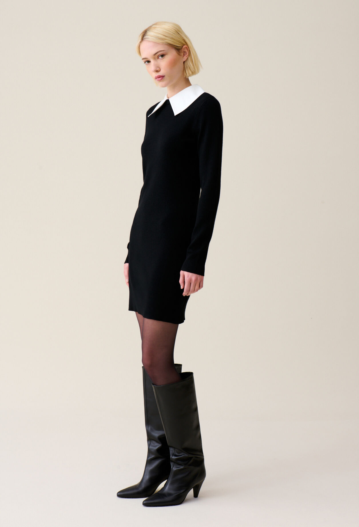 Robe maille noir col amovible