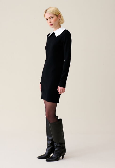 Black knit dress removable collar