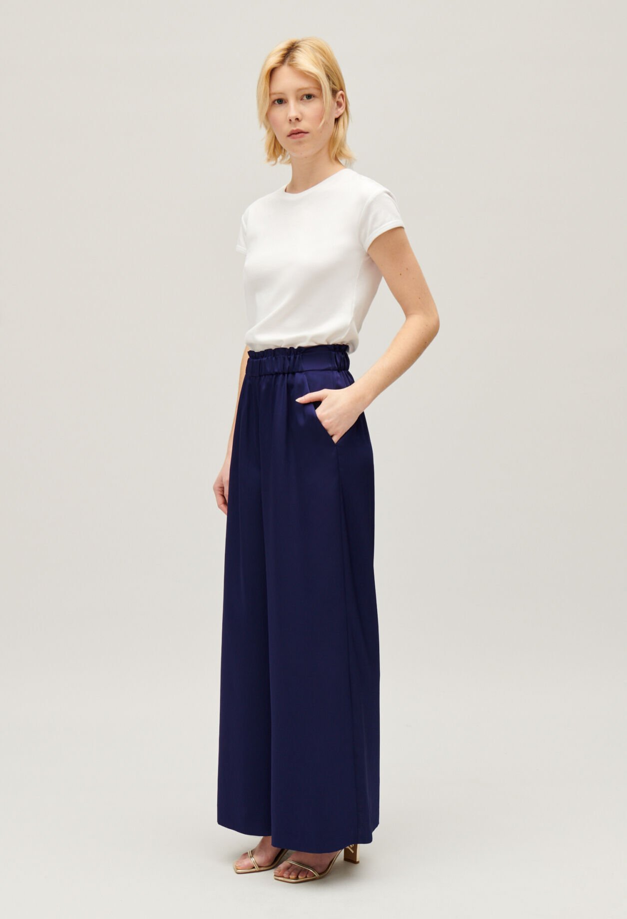 Wide-leg trousers with smocked waistband