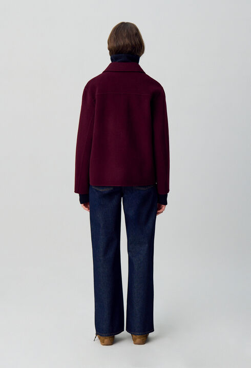 Manteau court laine franges