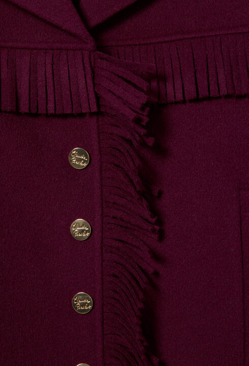 Manteau court laine franges