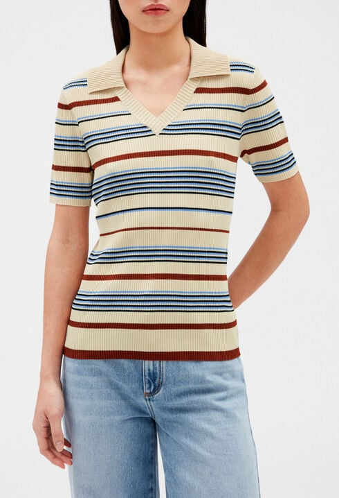 Short-sleeved polo collar jumper