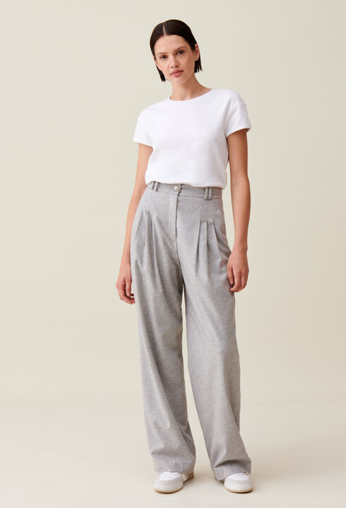 Pantalon large maille gris clair