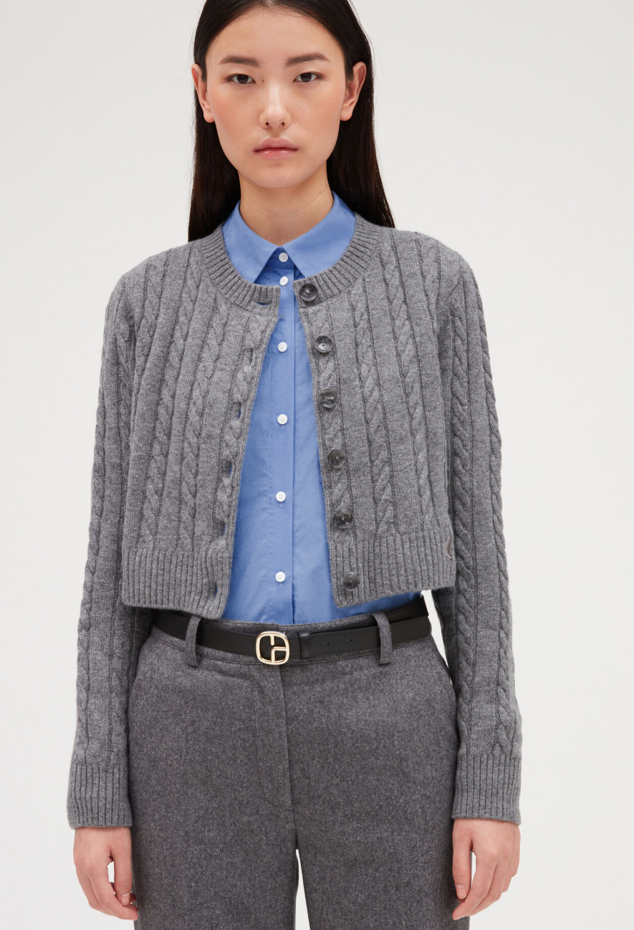 Mottled grey wool and cashmere cardigan
