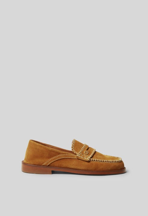 Mules suède monogramme doré