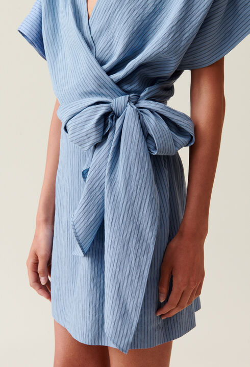 Robe courte cache-cœur rayures bleu