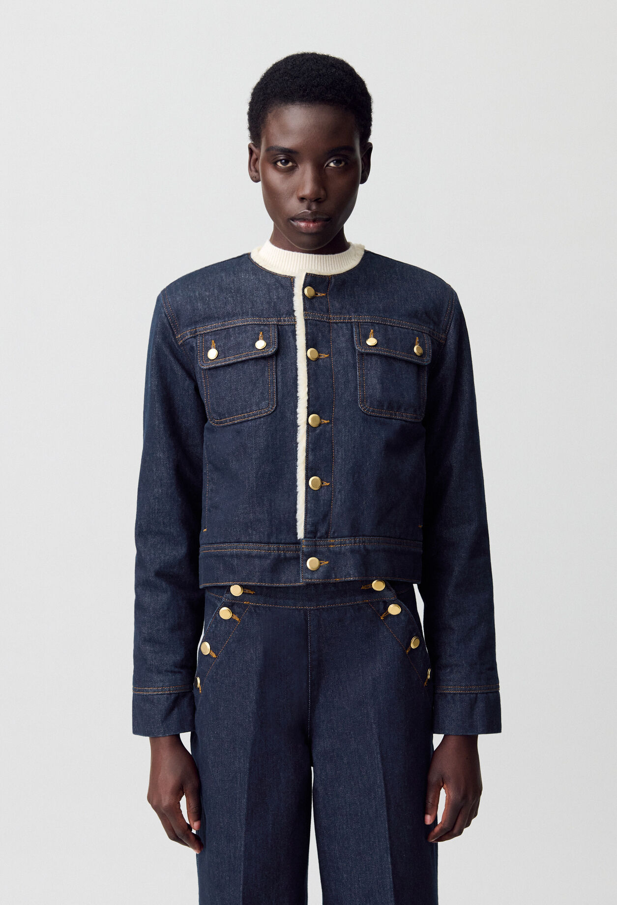 Veste denim fausse fourrure