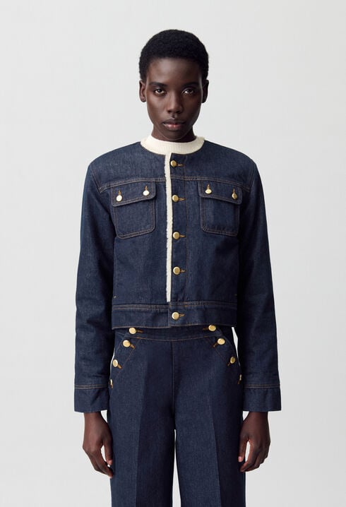Veste denim fausse fourrure