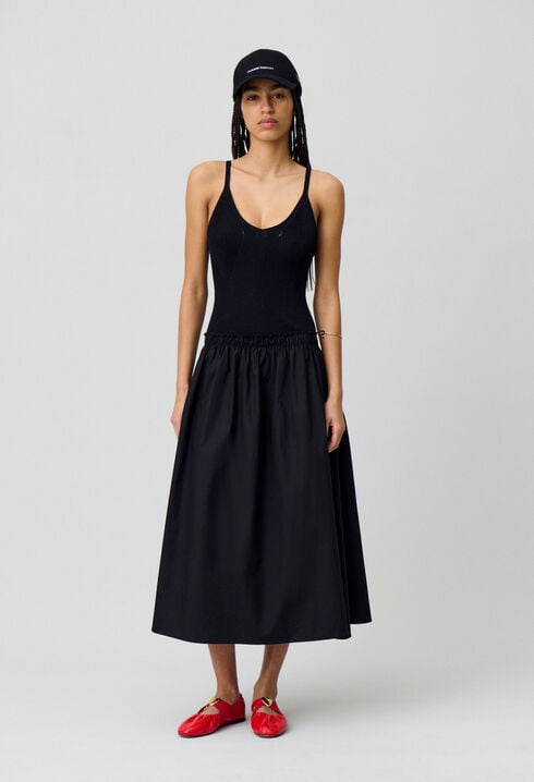 Midi dress with crochet bodice